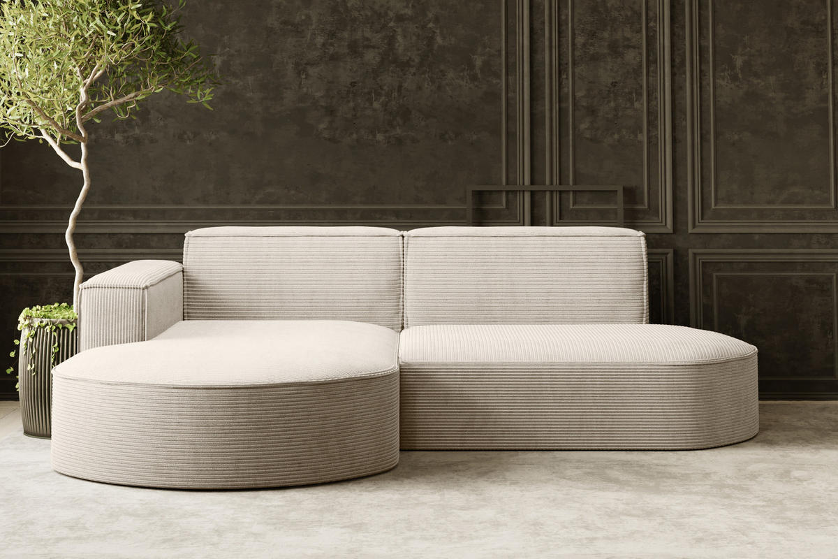 ECKSOFA Modena Studio, Cord Stoff Beige Links - Beige, Holzwerkstoff/Textil (165/236cm) - Kaiser Möbel