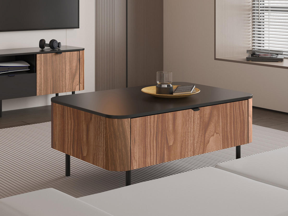 COUCHTISCH Pero 05 - Nussbaumfarben/Schwarz, Holzwerkstoff/Metall (68/104/46cm) - MIRJAN24