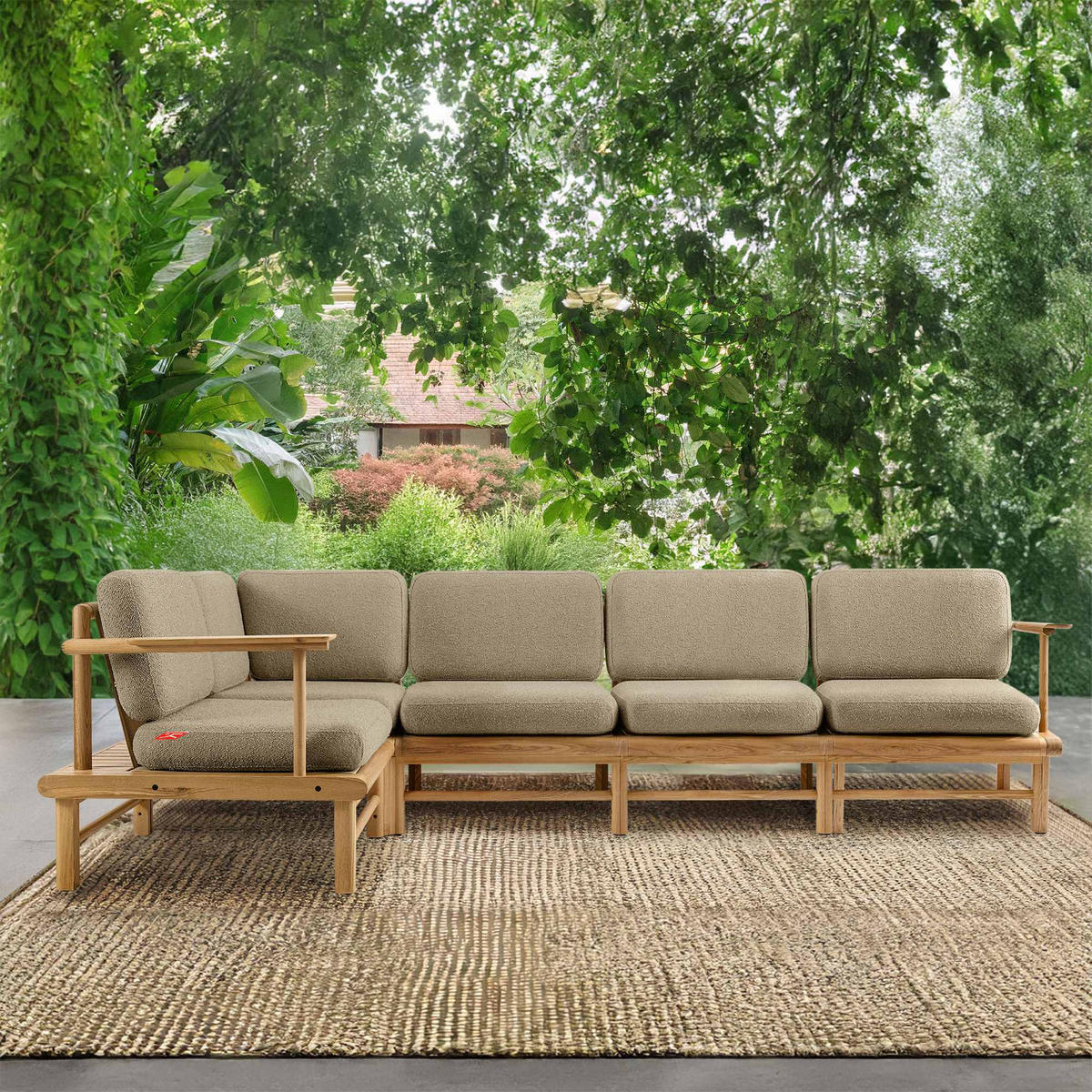 LOUNGESOFA ATREDA links - Beige, Holz/Textil (300/80/160cm) - KONSIMO®