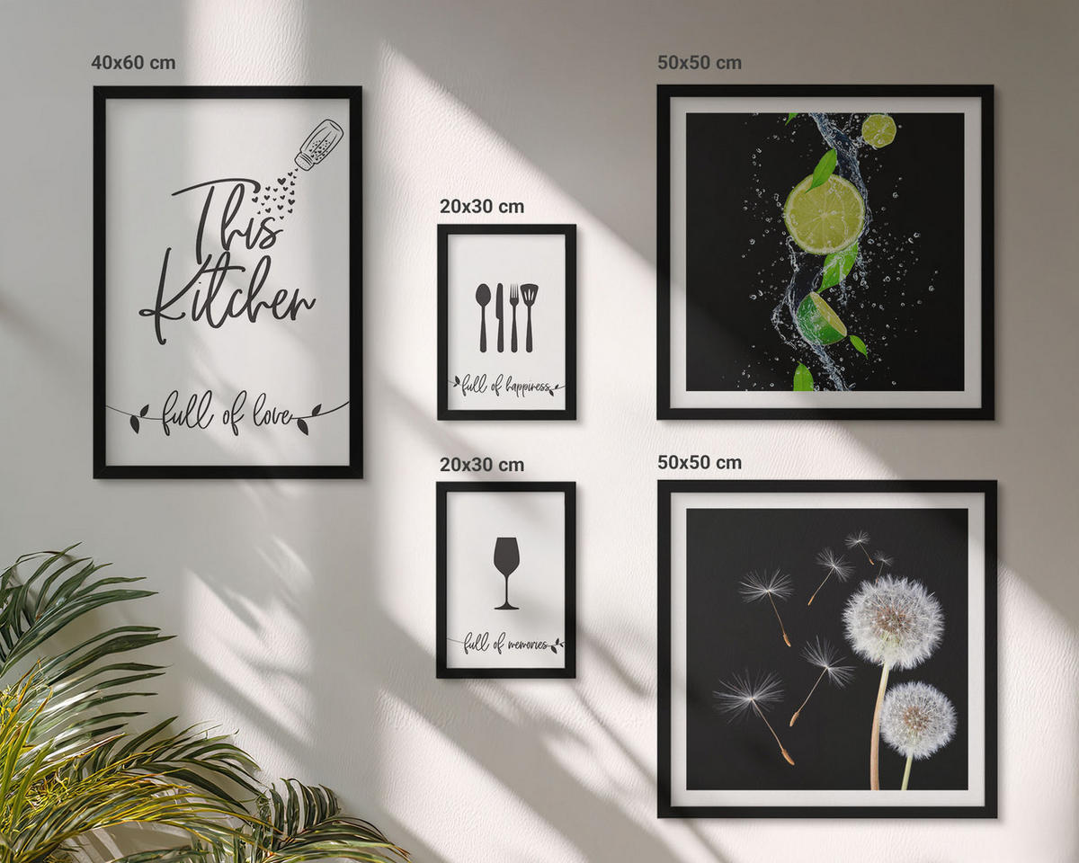 WANDBILDER 5er-Set - 50x50 cm & 20x30 cm & 40x60 cm Schwarzer Rahmen - Blumenposter Paris London - Schwarz, Kunststoff (40/60cm) - ArtPrintCave