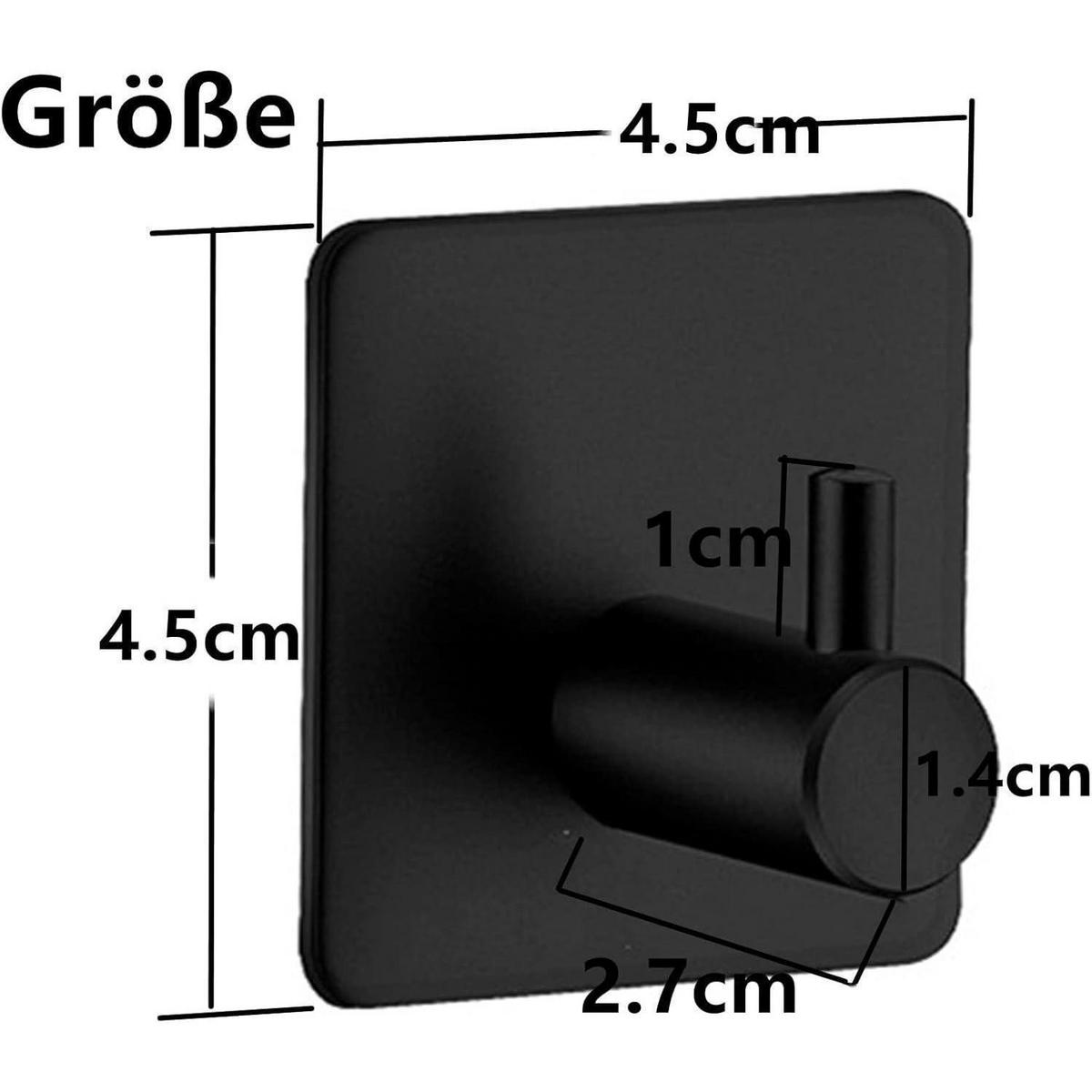 HANDTUCHHAKEN 6 Stück Set Selbstklebend Edelstahl Schwarz - Schwarz, Metall (4.5/2.7/4.5cm)