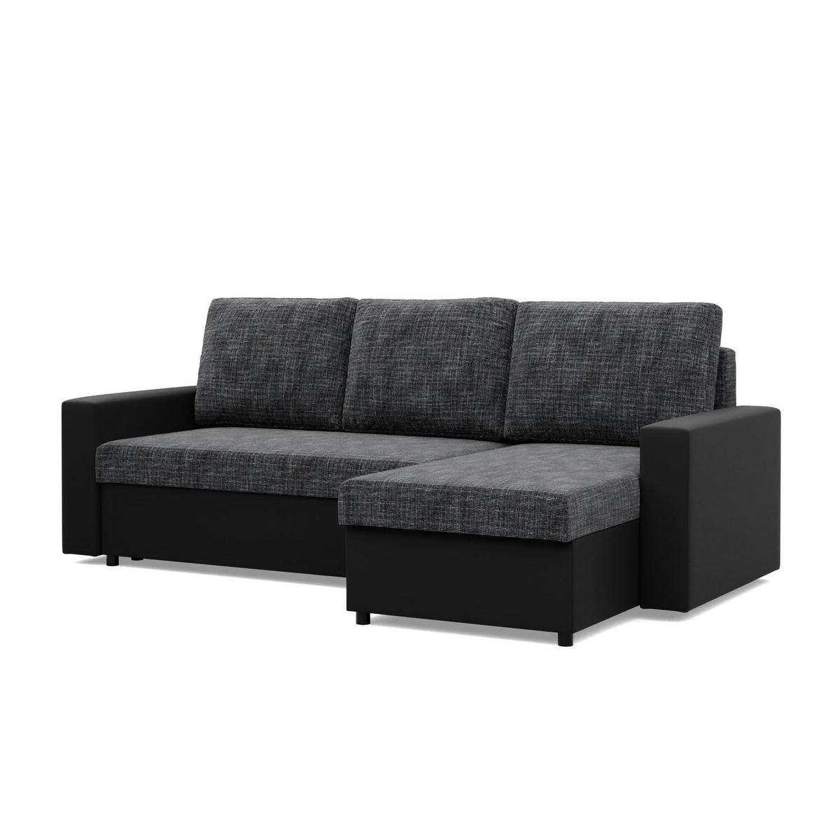 ECKSOFA MIT SCHLAFFUNKTION LUNA, Schwarz + Schwarz - Schwarz, Textil (231/140cm)