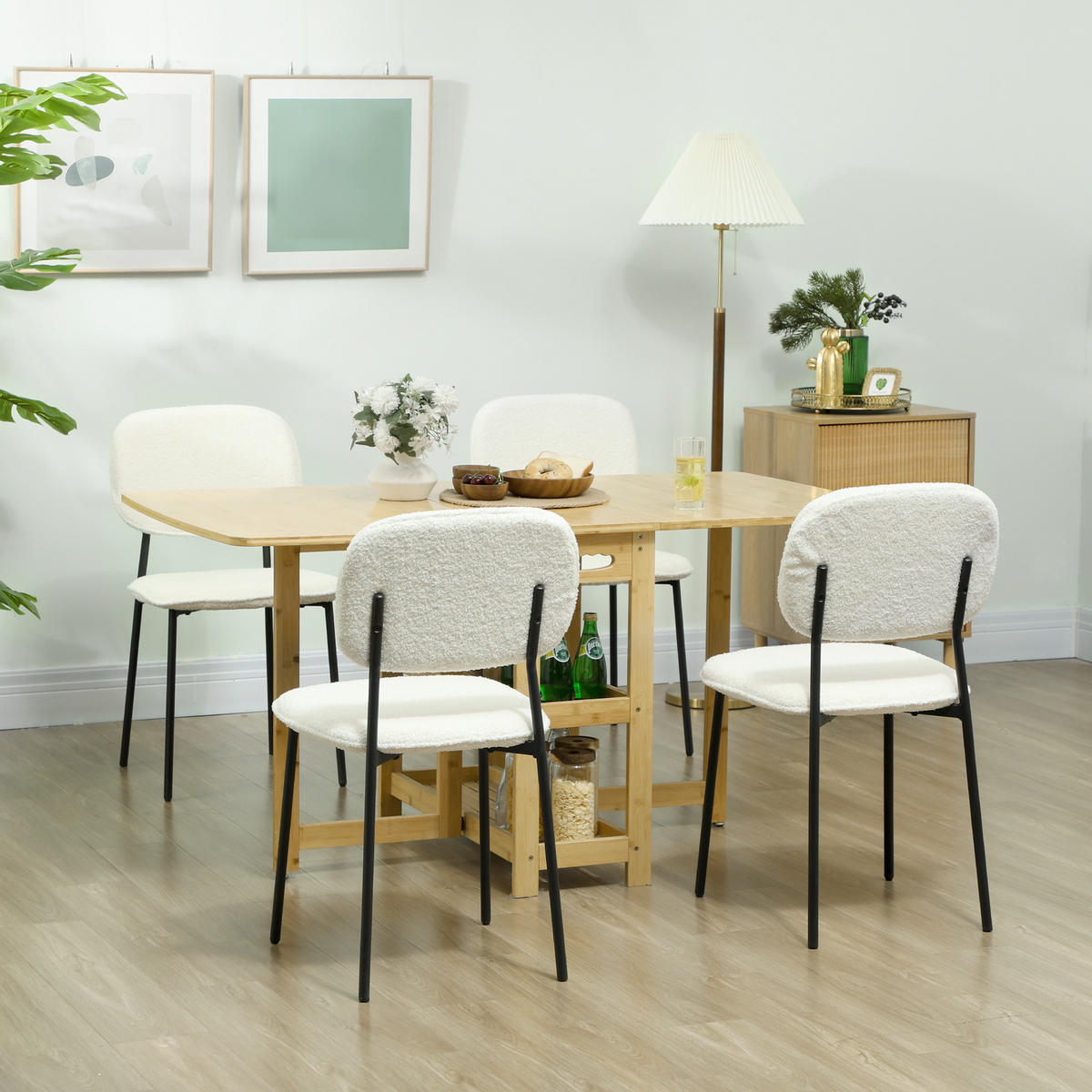 ESSZIMMERSTÜHLE 4er Set Polyester Stahl Weiß - Weiß, Metall (47/85/49cm) - HOMCOM