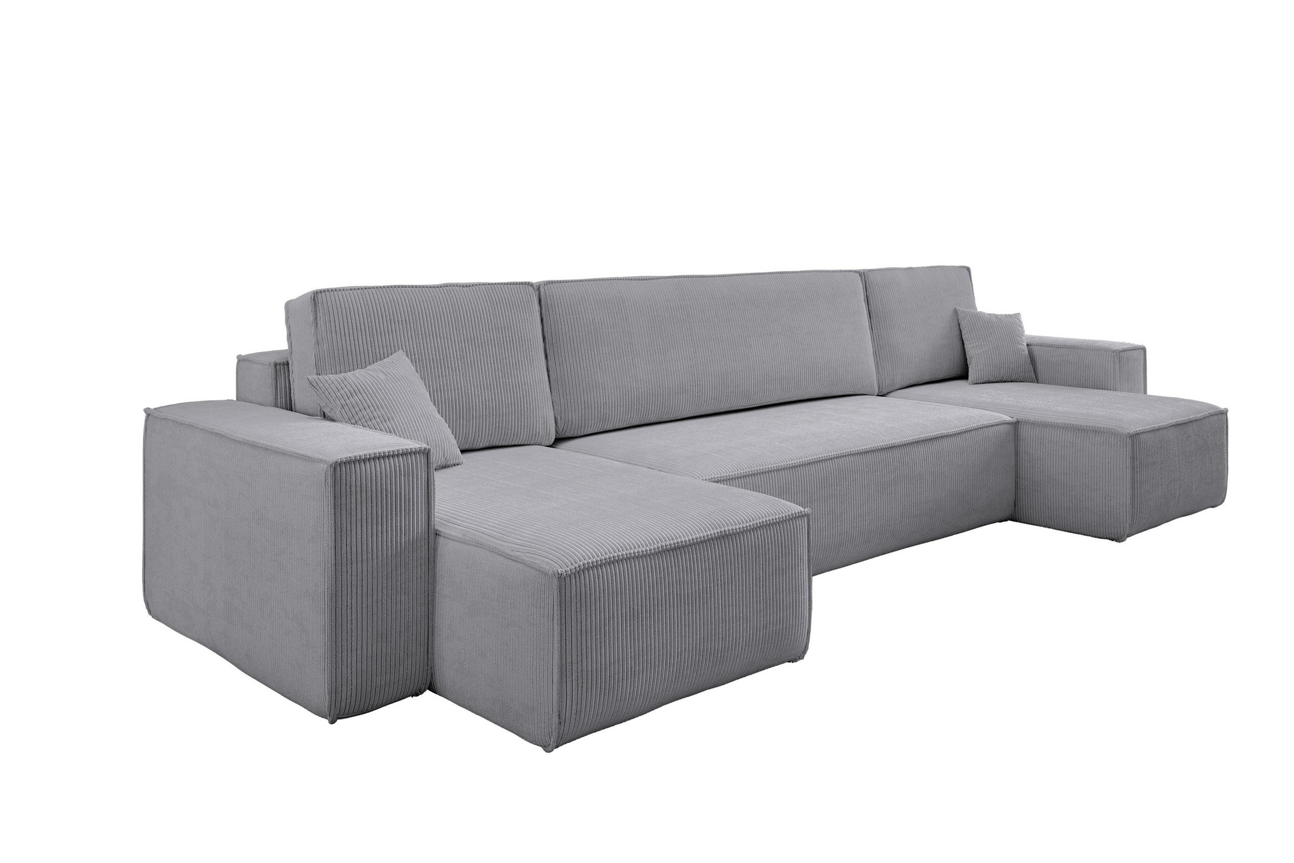 WOHNLANDSCHAFT Hugo U-Form Cordstoff mit Schlaffunktion und Bettkasten - Greige, Textil (312/83/142cm) - VENASI MÖBEL