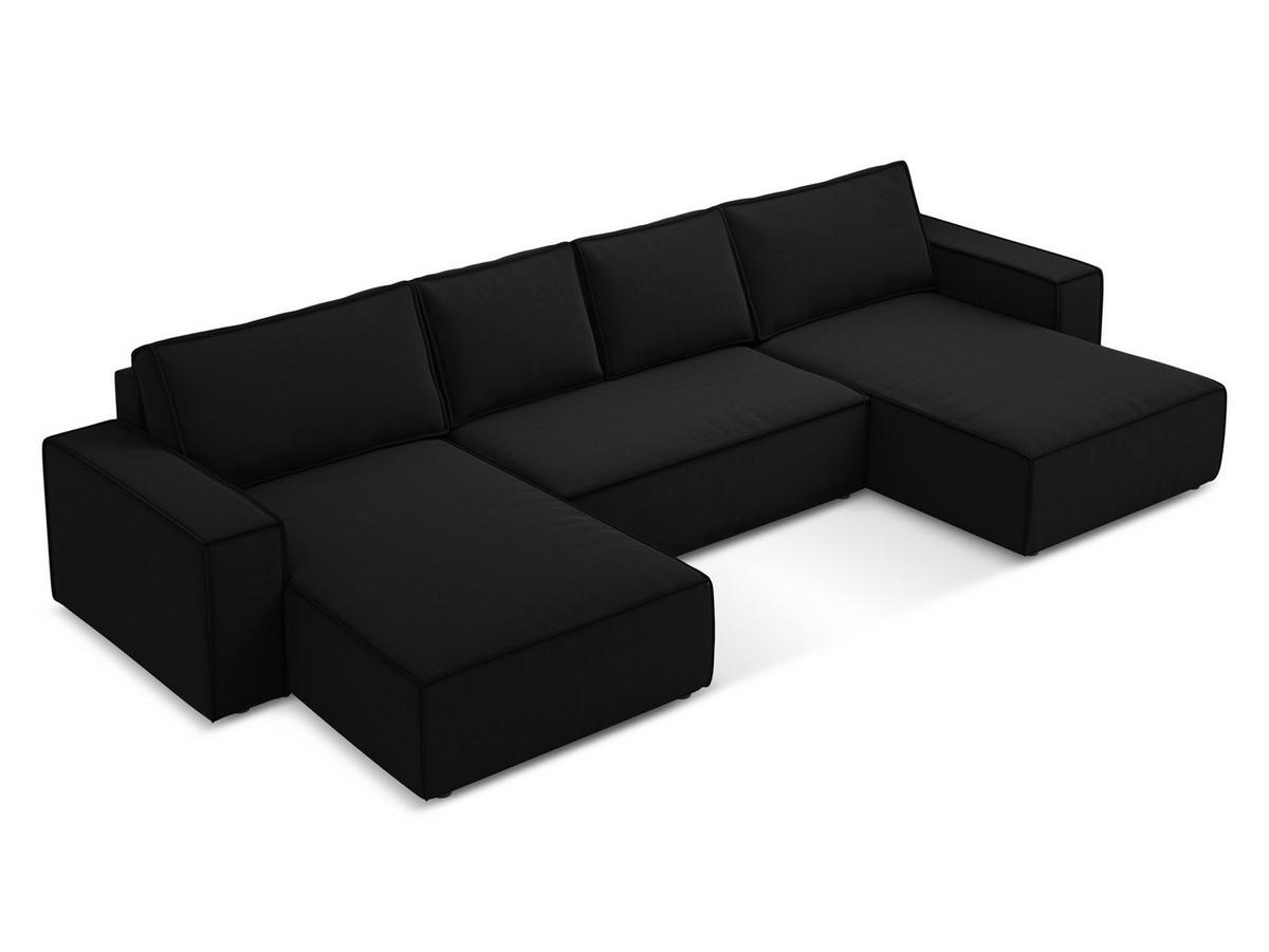 WOHNLANDSCHAFT Samt Stoff Schwarz - Schwarz, Kunststoff/Textil (398/82/185cm) - Makamii