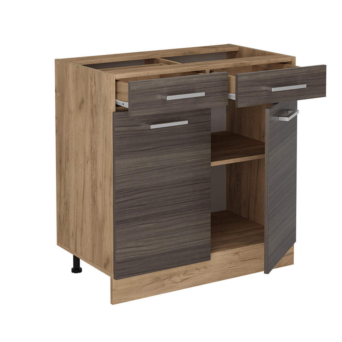 KÜCHENUNTERSCHRANK R-Line Edelgrau 80 cm , AP Eiche - Honigeiche/Eiche Wotan, Holzwerkstoff (80/81.6/60cm) - Vicco