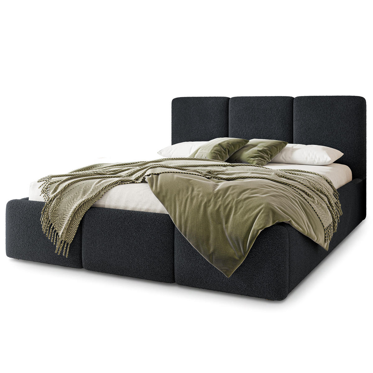 POLSTERBETT MORENA Q 180x200 cm mit Bettkästen - Schwarz - Schwarz, Holz (180/200cm) - MASSENO