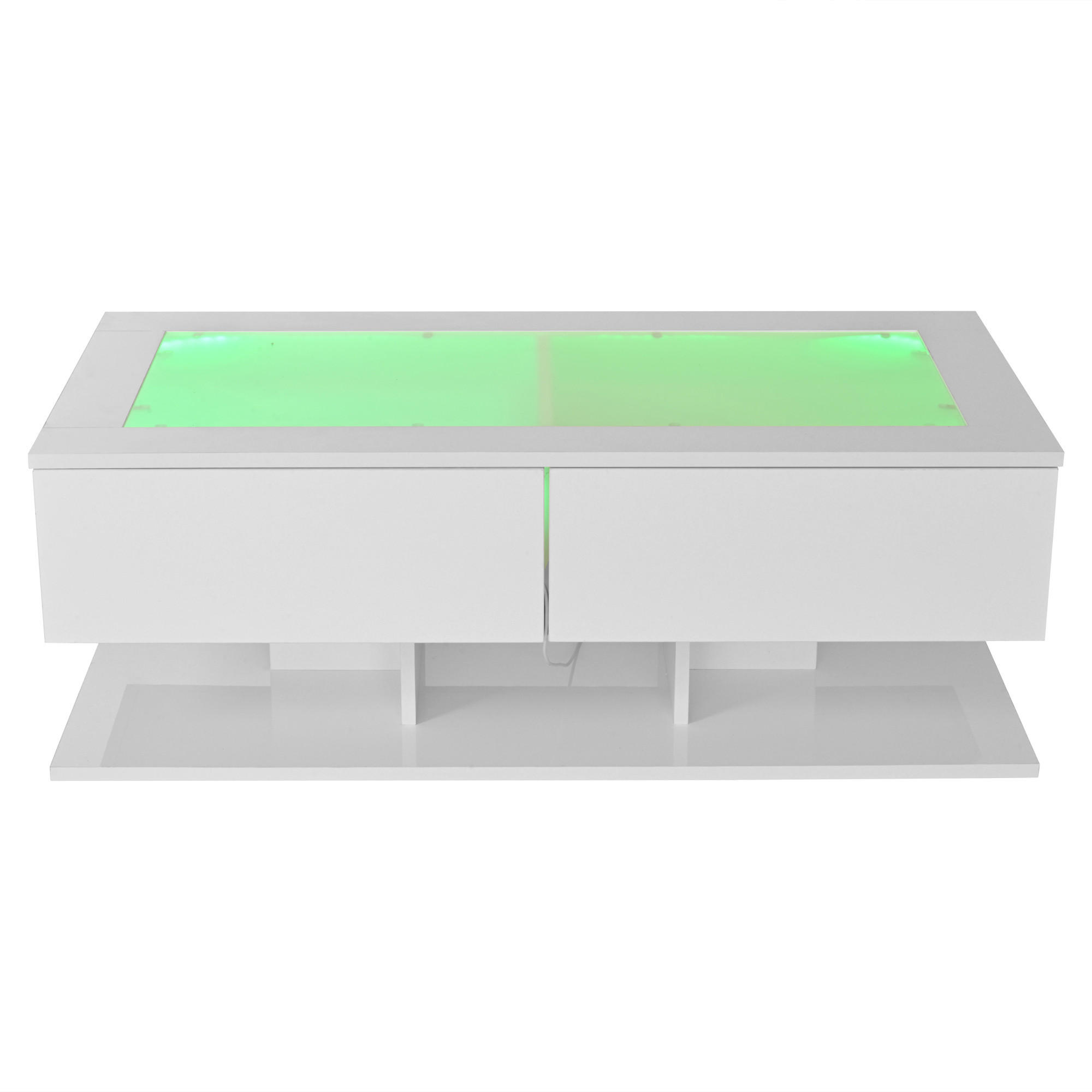 COUCHTISCH 100/50/35 cm Weiß aus Holzwerkstoff mit LED-Lichtleiste und Glasplatte - Weiß, Holzwerkstoff (100/50/35cm) - OKWISH