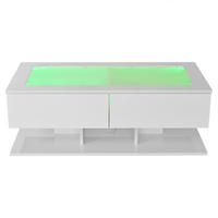 COUCHTISCH 100/50/35 cm Weiß aus Holzwerkstoff mit LED-Lichtleiste und Glasplatte - Weiß, Holzwerkstoff (100/50/35cm) - OKWISH