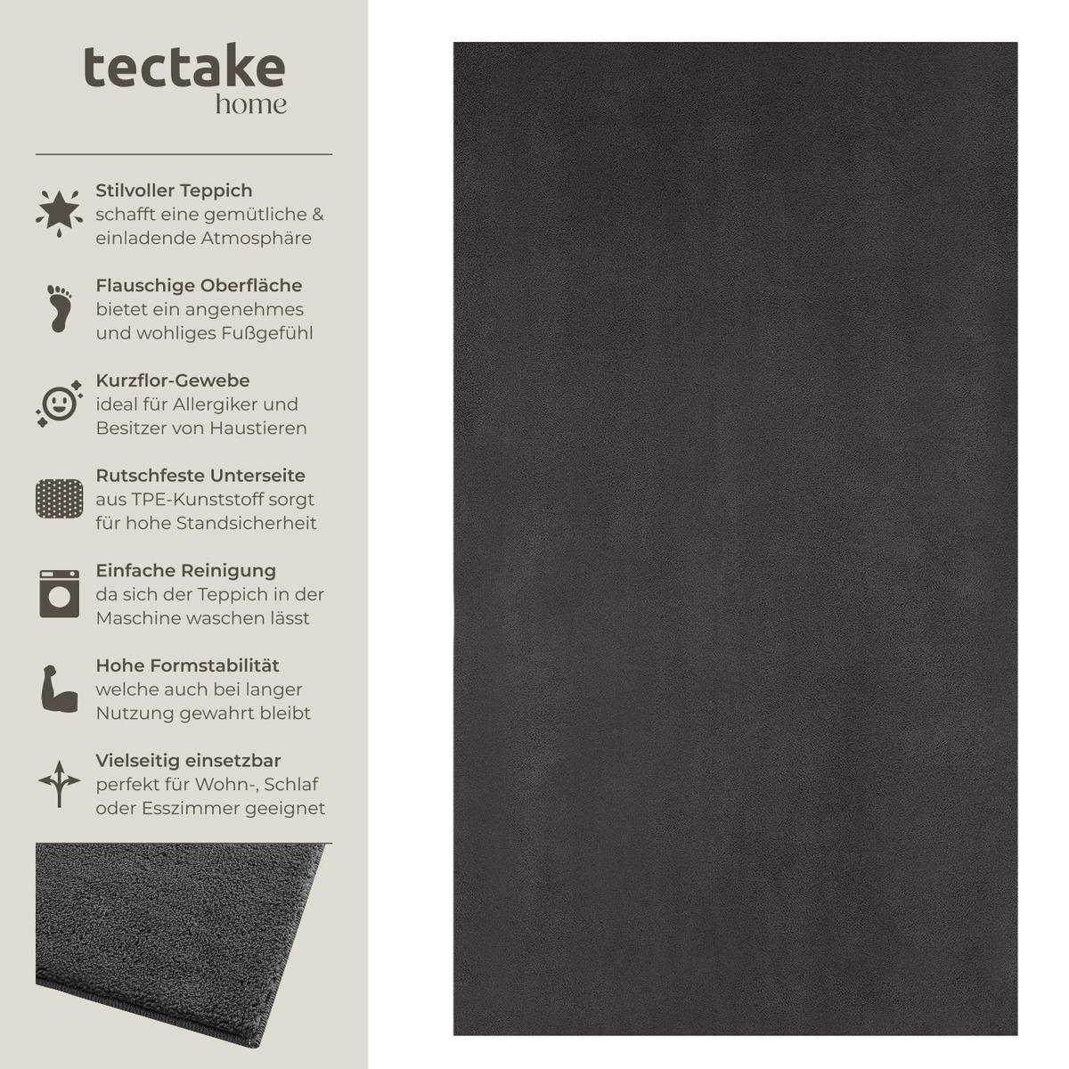 KURZFLORTEPPICH Soft Zone,rutschfeste Unterseite,anthrazit - Anthrazit, Kunststoff (110/60cm) - tectake