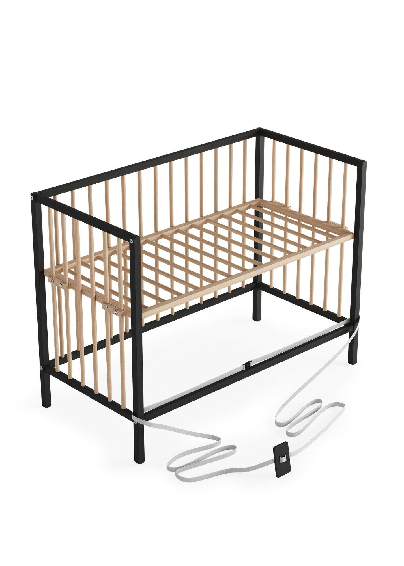 Sämann – make a difference. Beistellbett Schwarz, Natur 120x90x60 cm