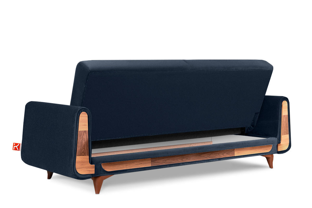 3-SITZER-SCHLAFSOFA GUSTAVO mit Armlehnen, blau - Blau/Braun, Holz/Holzwerkstoff (230/98/98cm) - KONSIMO®