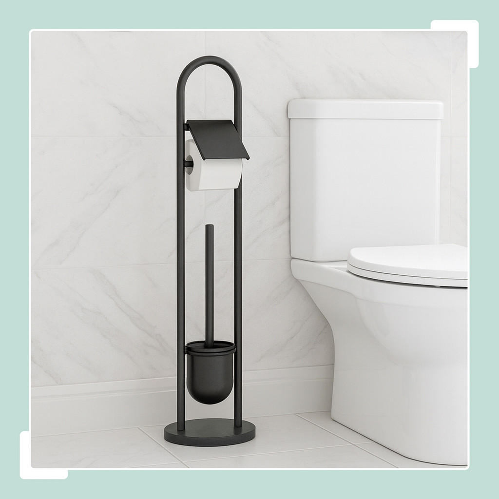 Thumbnail - Relaxdays Wc-Garnitur, Schwarz, Metall, Textil, Kunststoff, Rund, 22x79x22 cm, Badezimmer, WC Ausstattung, WC Bürstengar...