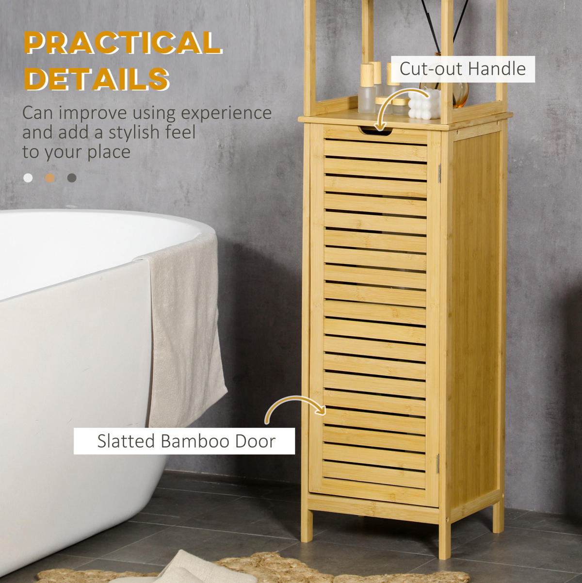 BADEZIMMER Hochschrank 34x30x173 cm Natur aus Bambus mit Lamellentür & 3 Ablagen - Naturfarben, Naturmaterialen (34/173/30cm) - Modfu