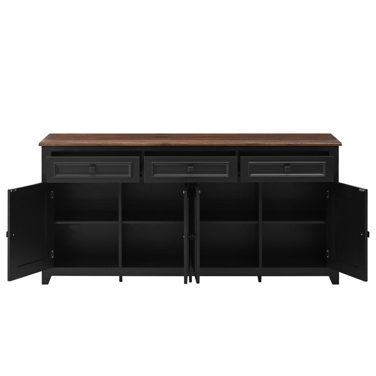 SIDEBOARD DE-37510 160/35/76 cm mit 3 Schubladen und 4 Türen Schwarz - Schwarz, Holzwerkstoff (160/76/35cm) - ComfortXL