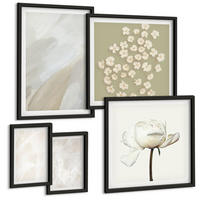 BILDER SET 5er Set - 50x50 cm & 20x30 cm & 40x60 cm Schwarzer Rahmen - Blumen, modische Boho-Texturen - Schwarz, Kunststoff (40/60cm) - TULUP