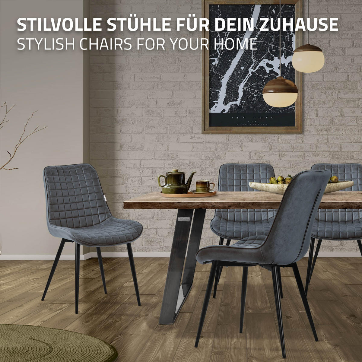 JÍDELNÍ ŽIDLE, sada 2 ks, antracitová umělá kůže - černá/antracitová, kov (52/89/60cm) - ML-DESIGN