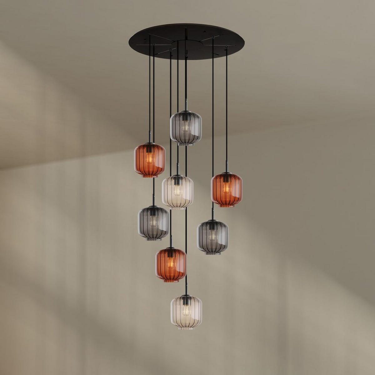 GALERIELEUCHTE Velo 8-flammig Mehrfarbig Ø 20cm - Multicolor/Schwarz, Glas (20/20/20cm) - s.luce