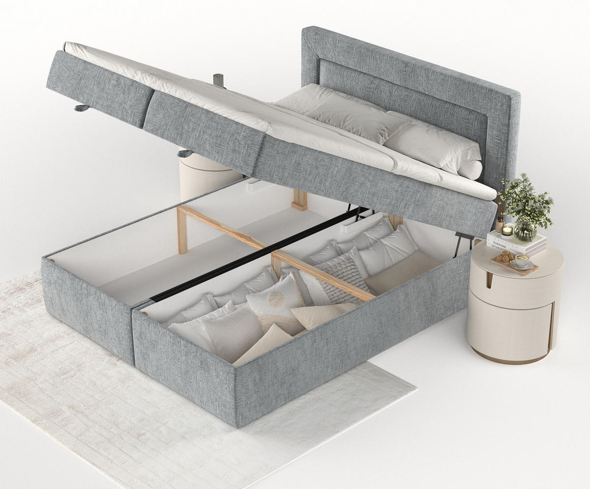 BOXBETT Palmera Blau Grau 160/200 cm - Blaugrau/Schwarz, Holz/Holzwerkstoff (160/200cm) - Maison de Reve