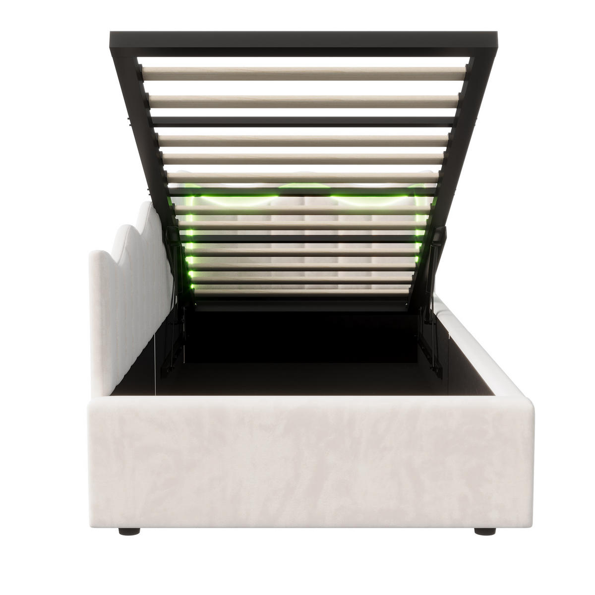 KINDERBETT/SCHLAFSOFA 90×200 cm Samt Weiß – Bett mit LED-Beleuchtung - Beige, Holz
