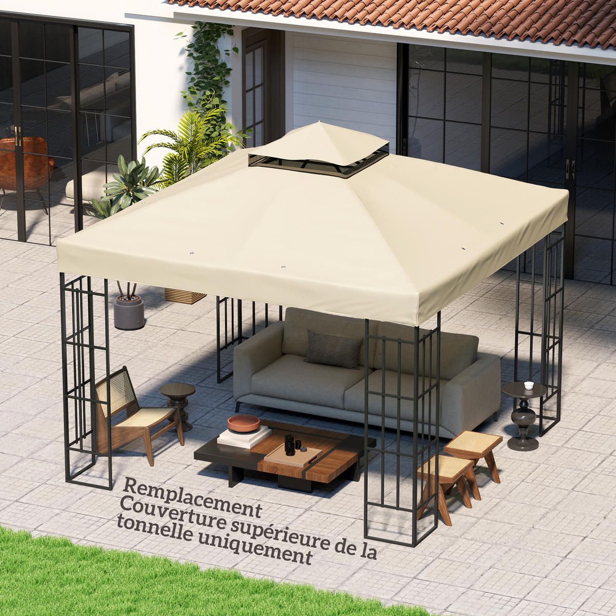 ERSATZDACH DE-12629 300/300 cm 2-stöckig 600D UPF30+ mit Drainage Creme - Creme, Textil (300/1/300cm) - ComfortXL