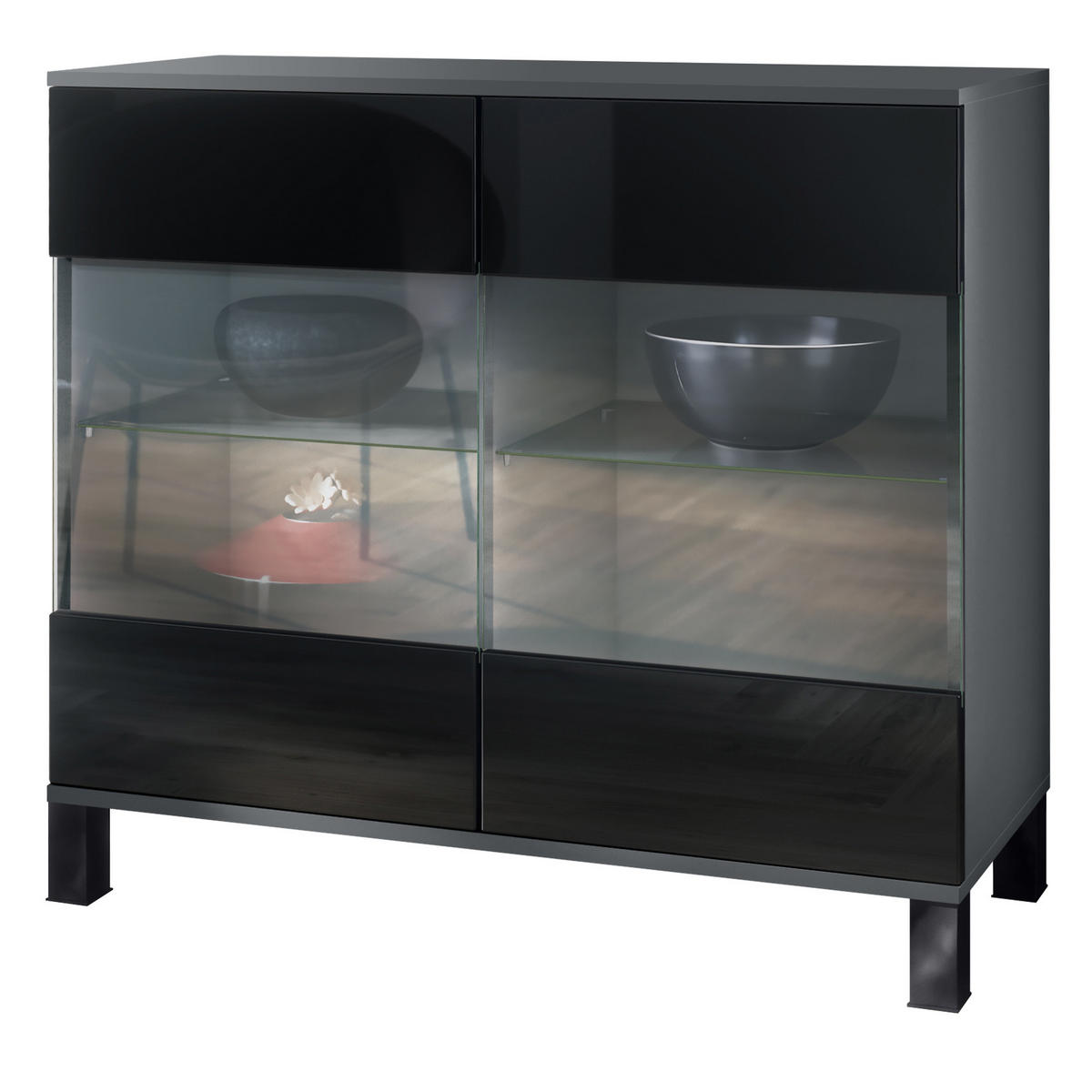 KOMMODE Bari Schwarz Hochglanz - Schwarz Hochglanz, Holzwerkstoff (92.5/84.5/35cm) - Vladon