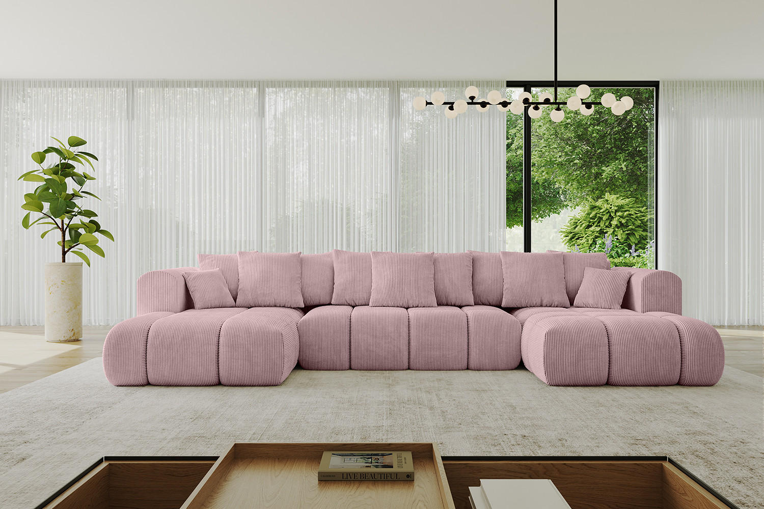 WOHNLANDSCHAFT Ottomane Links CLOUD-U-v1 414x180x40 Rosa Cord - Rosa, Holzwerkstoff/Kunststoff (414/90/180cm) - ALTDECOR