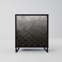SIDEBOARD TESSELATED GRAYISH, Schwarz, 57,5x42x67,5 cm, Schwarze Metall-Rahmenfüße - Multicolor/Schwarz, Holzwerkstoff/Metall (57.5/67.5/42cm) - SpaceRebels