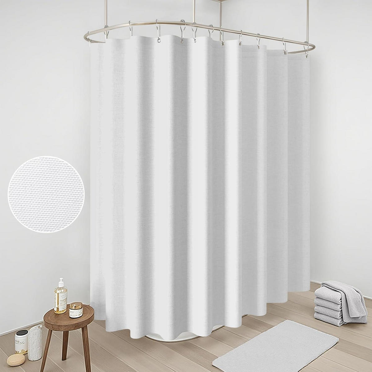 DUSCHVORHANG Leinenoptik Weiß 275 x 182 cm - Weiß, Textil (275/182cm)