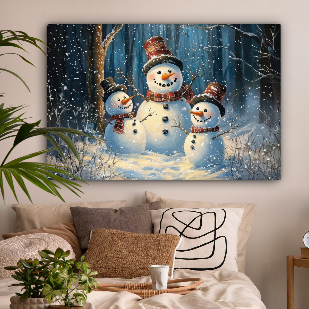 LEINWANDBILD Schneemann - Schnee - Winter - Wald XXL 150x100 cm - Hellblau, Textil (150/100cm) - MuchoWow