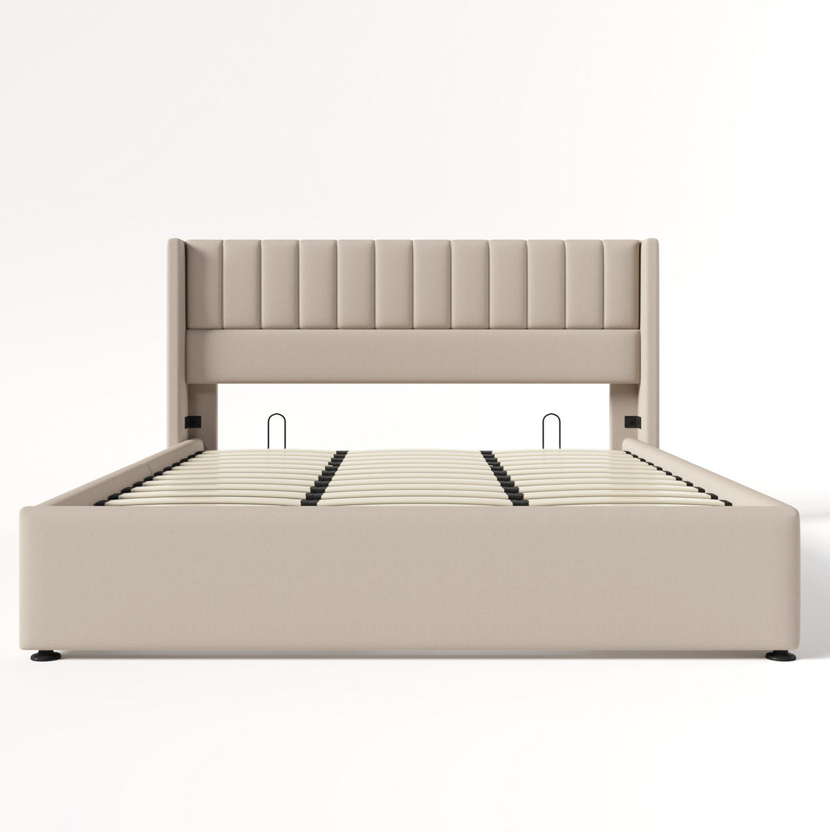 POLSTERBETT mit Bettkasten 180x200 cm Leinen Beige - Beige, Metall (180/200cm) - Meubliv
