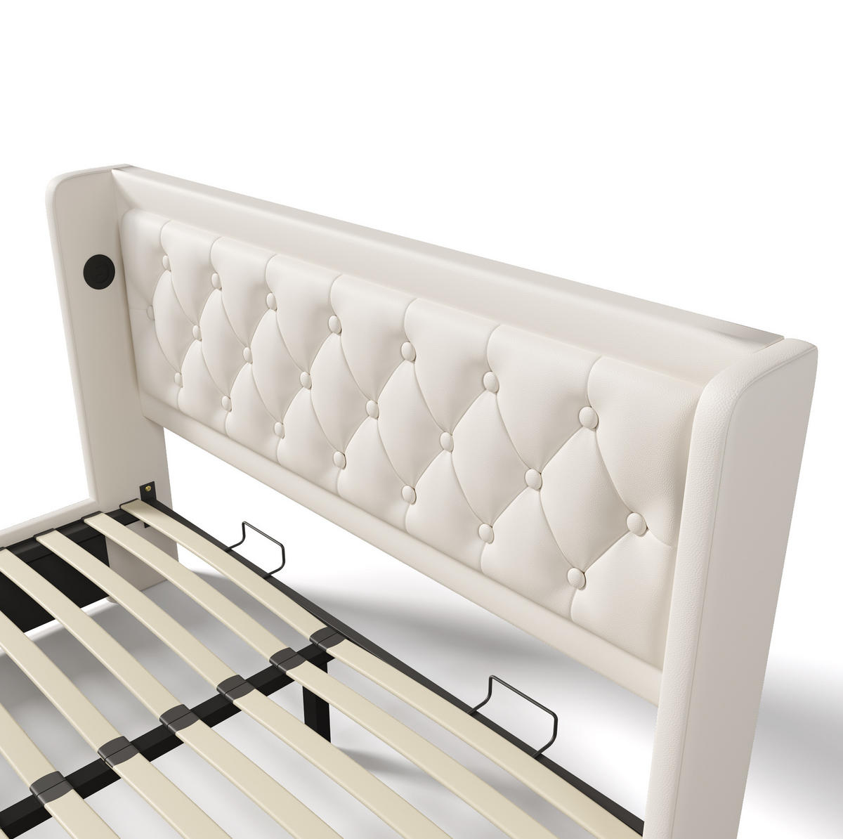 POLSTERBETT aus Kunstleder 140x200 cm in Weiß mit LED & USB-C-Ladefunktion - Weiß, Holz (140/200cm) - Modfu
