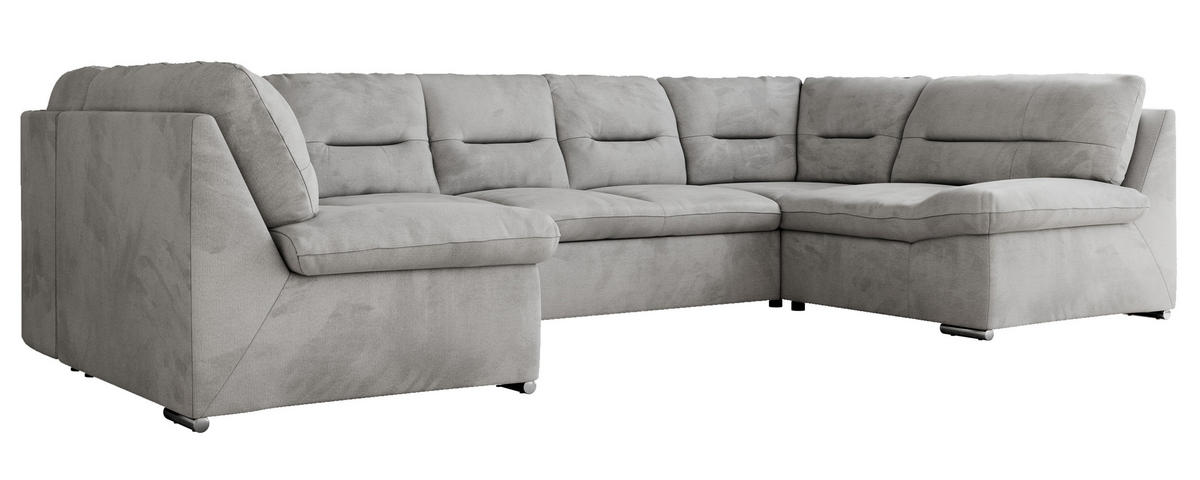 WOHNLANDSCHAFT COMODO U Hellgrau Velvet - Silberfarben/Hellgrau, Textil/Metall (340/93/206cm) - MKS