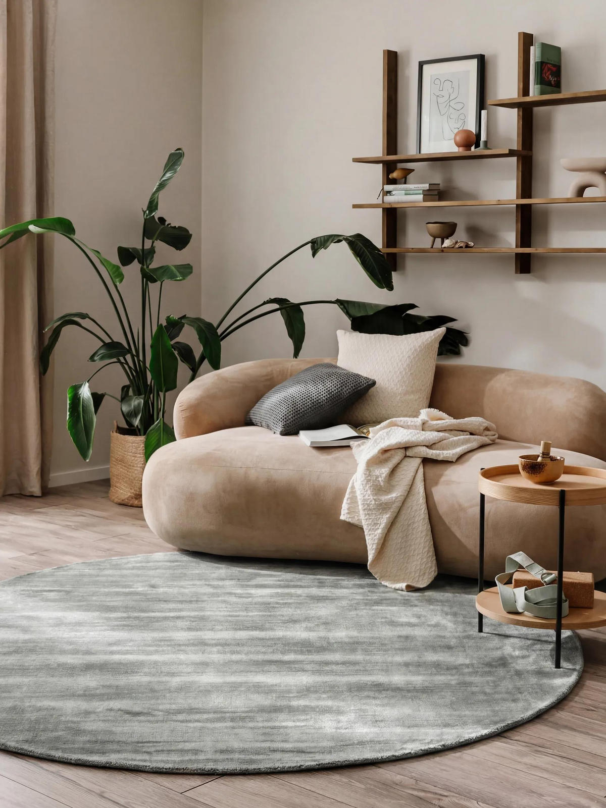 VISKOSETEPPICH Nova Dunkelgrau ø 120 cm rund - Dunkelgrau, Textil (120/120cm) - benuta Pure