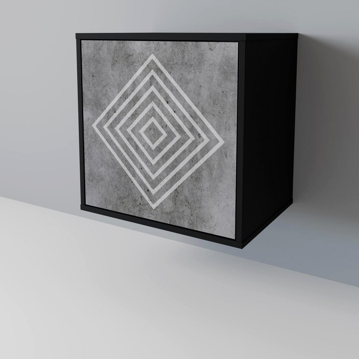 SIDEBOARD POLYGONAL ARTISTRY, Schwarz, 57,5x42x67,5 cm, Schwarze Metall-Rahmenfüße - Multicolor/Schwarz, Holzwerkstoff/Metall (57.5/67.5/42cm) - SpaceRebels