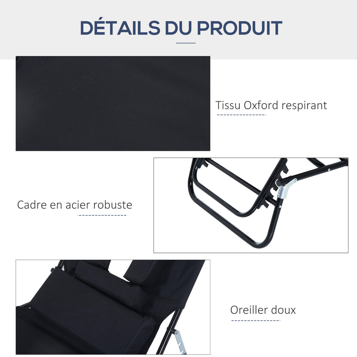 SONNENLIEGE DE-15589 klappbar, 4-fach verstellbar Schwarz - Schwarz, Metall (58/36/187cm) - ComfortXL