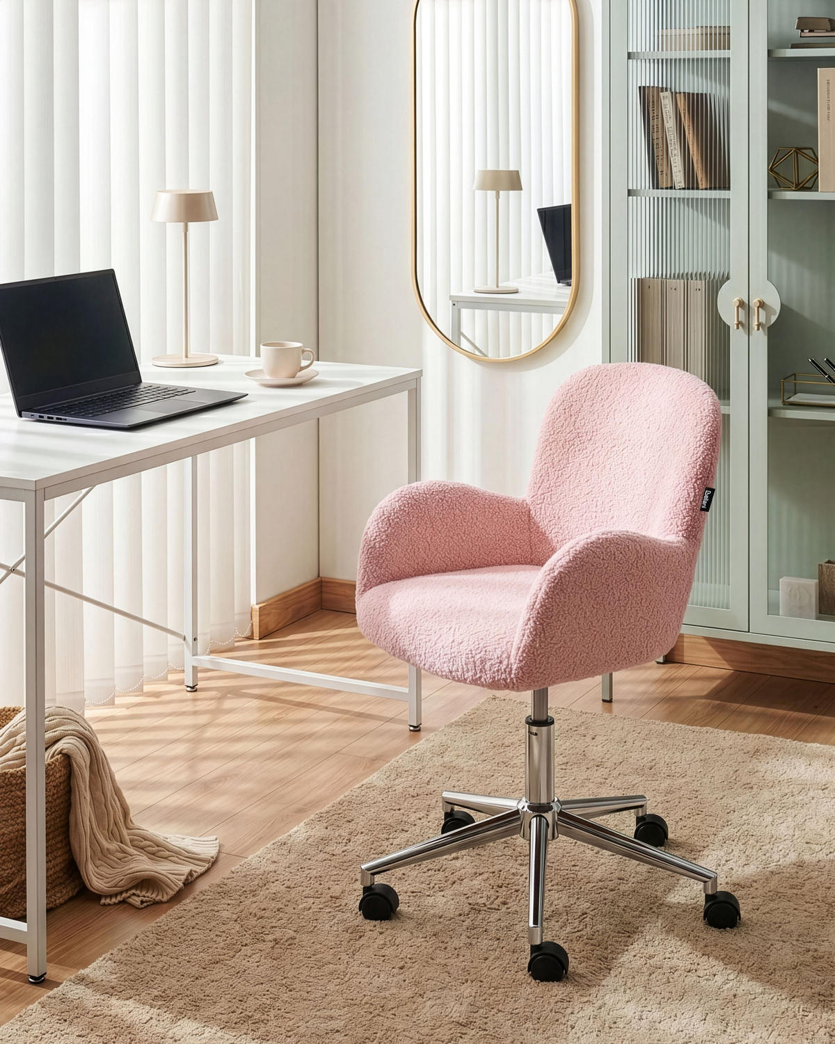 SCHREIBTISCHSTUHL Bouclé Pastellrosa Priddy - Pink, Textil (60/79/60cm) - Beliani