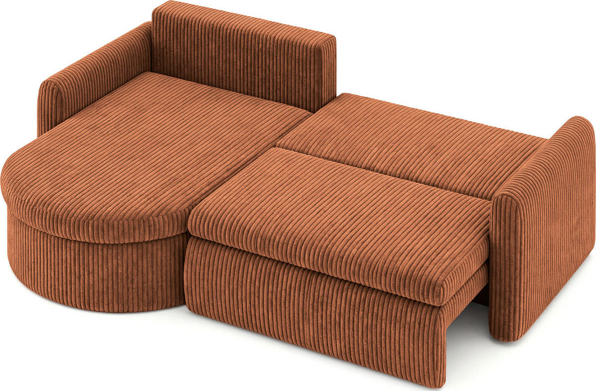 ECKSOFA Cora mit Schlaffunktion & Stauraum, Universell Rechts/Links, Orange Kupfer Cord Chenille 260/82/160 cm - Schwarz/Orange, Kunststoff/Textil (250/160cm) - WFL GROUP