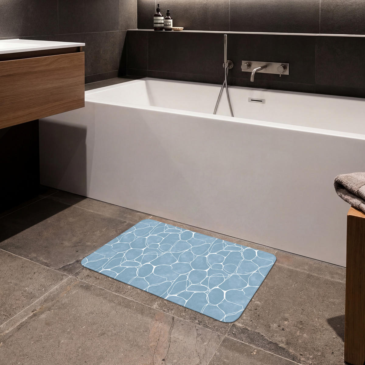 BADEMATTE Organisch - Muster - Blau 60x40 cm - Hellblau, Kunststoff/Textil (60/40cm)