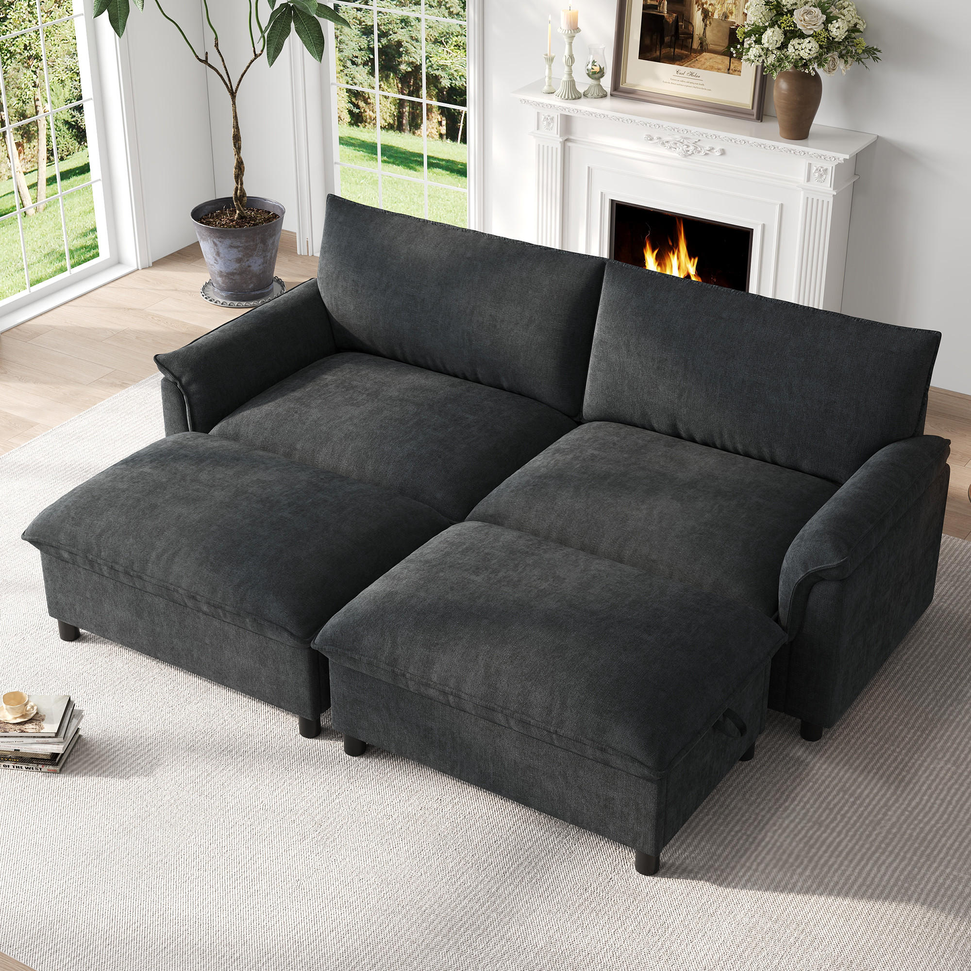 ComfortXL Ecksofa Schwarz 216x82x77 cm