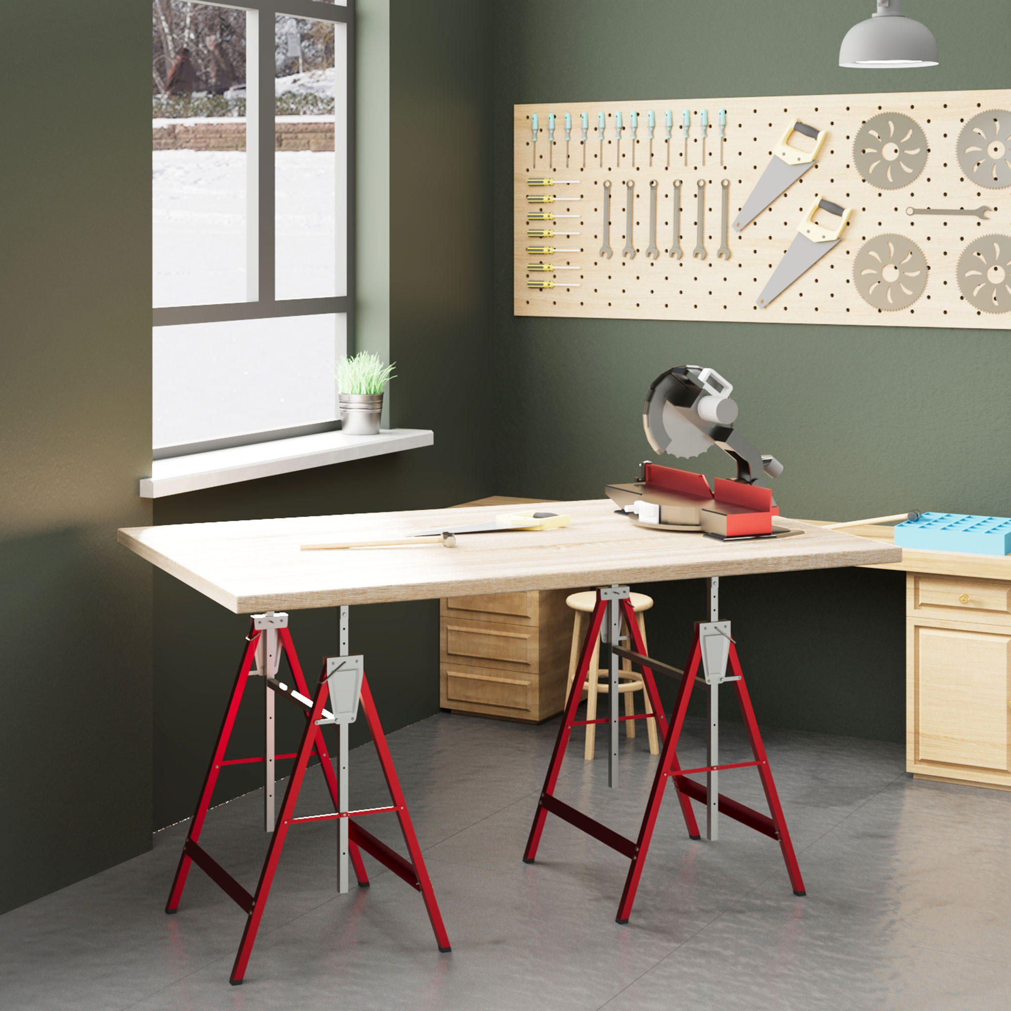 GERÜSTBOCK 2er Set höhenverstellbar bis 200kg Stahl Rot 68 x 58 x 80-130 cm - Rot, Metall (58/68/130cm) - HOMCOM
