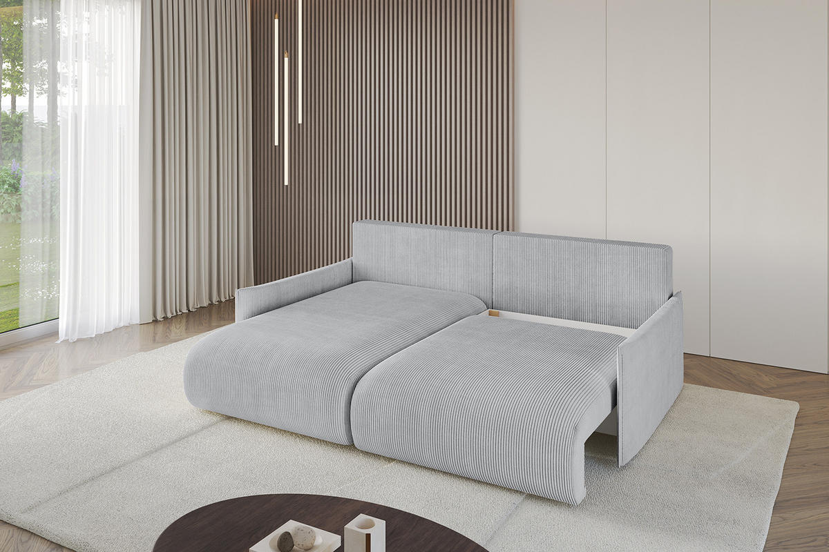 ECKSOFA mit Schlaffunktion und Bettkasten ONESK-L -v1 208x165x40 Grau Cord - Grau, Holzwerkstoff/Kunststoff (208/165cm) - ALTDECOR