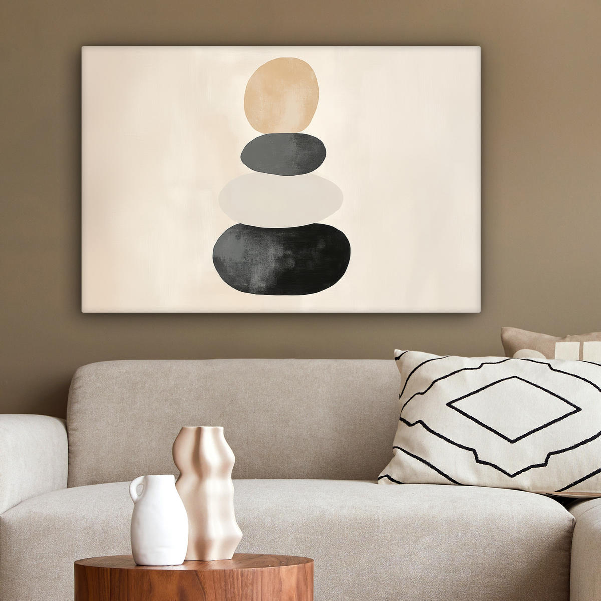 LEINWANDBILD Japandi - Wabi sabi - Beige Gemälde 60x40 cm - Taupe, Textil (60/40cm) - MuchoWow