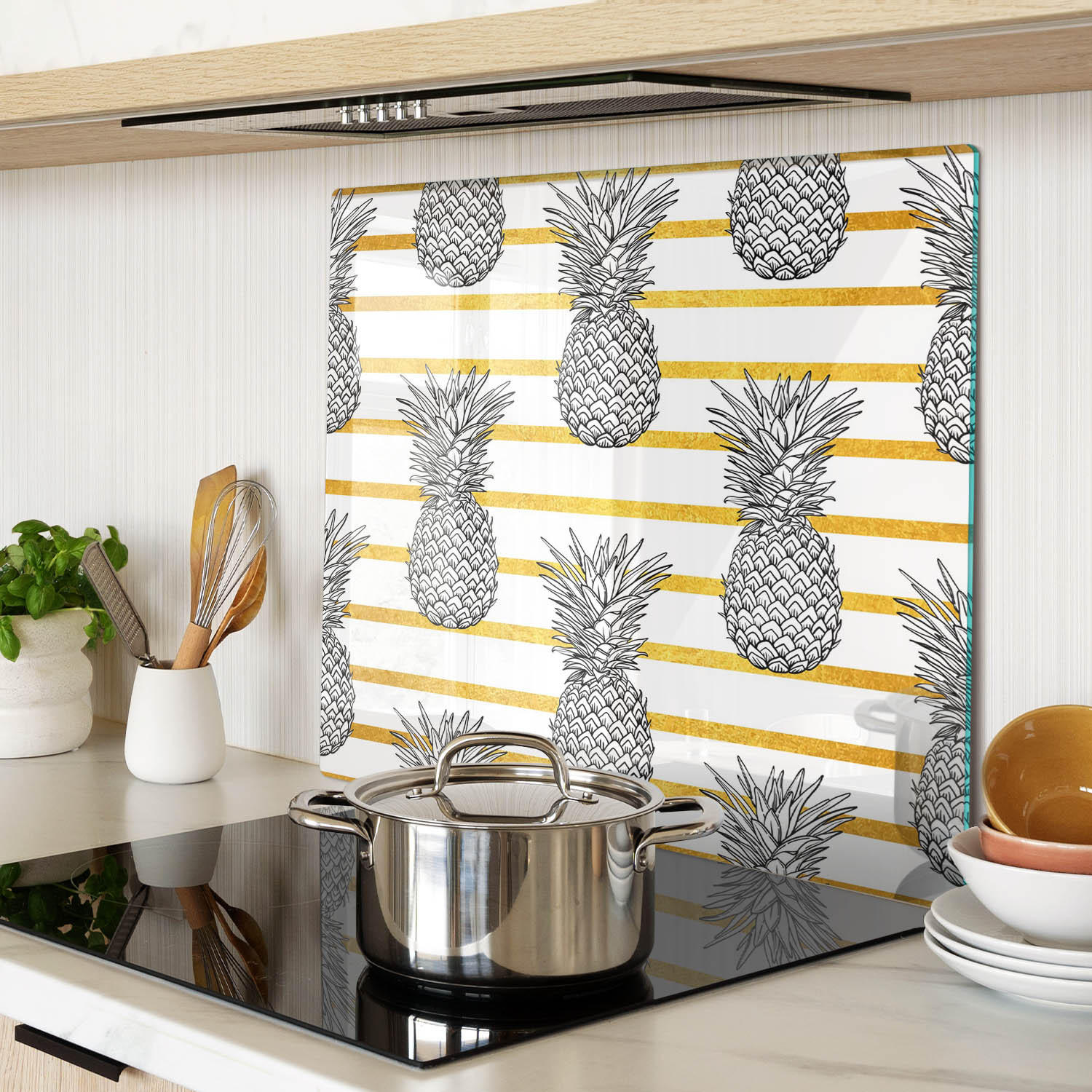 GLASPLATTE 60x52 cm Ananasstreifen - Gelb, Glas (60/0.4/52cm) - TULUP