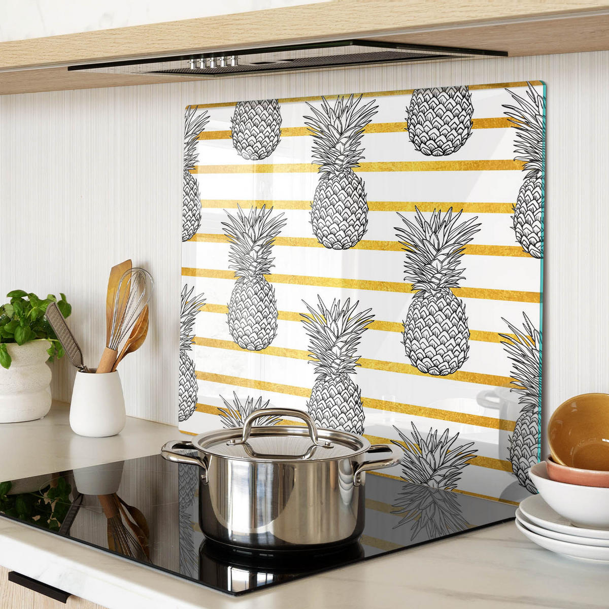 GLASPLATTE 60x52 cm Ananasstreifen - Gelb, Glas (60/0.4/52cm) - TULUP