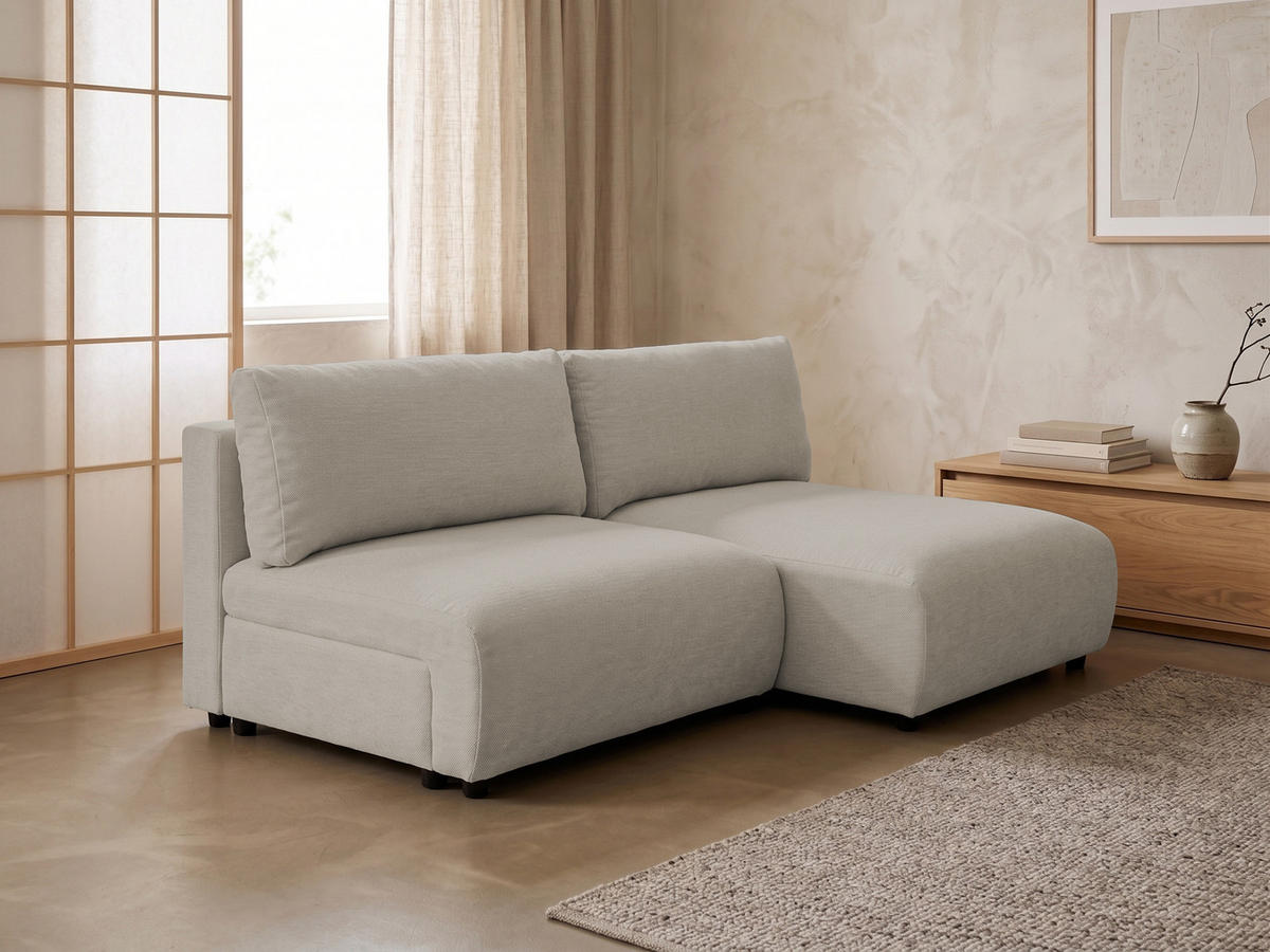 ECKSOFA Sora mit Schlaffunktion, Bettkasten und extra tiefer Komfortzone aus hochwertigem Taupe Strukturstoff - Taupe/Schwarz, Holz/Kunststoff (200/140cm) - S-Style