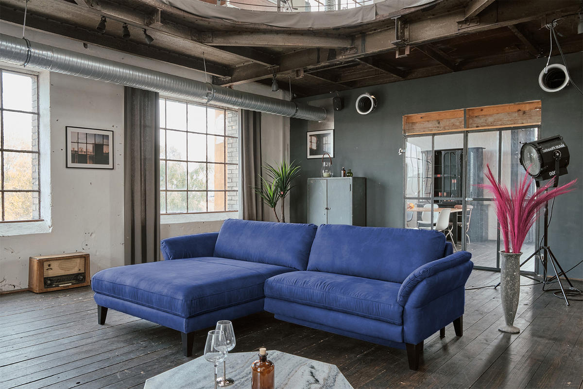 ECKSOFA MIT MOTORISCHER RELAXFUNKTION MALTA Blau Webstoff - Blau/Schwarz, Buchenholz/Textil (302/175cm) - KAWOLA