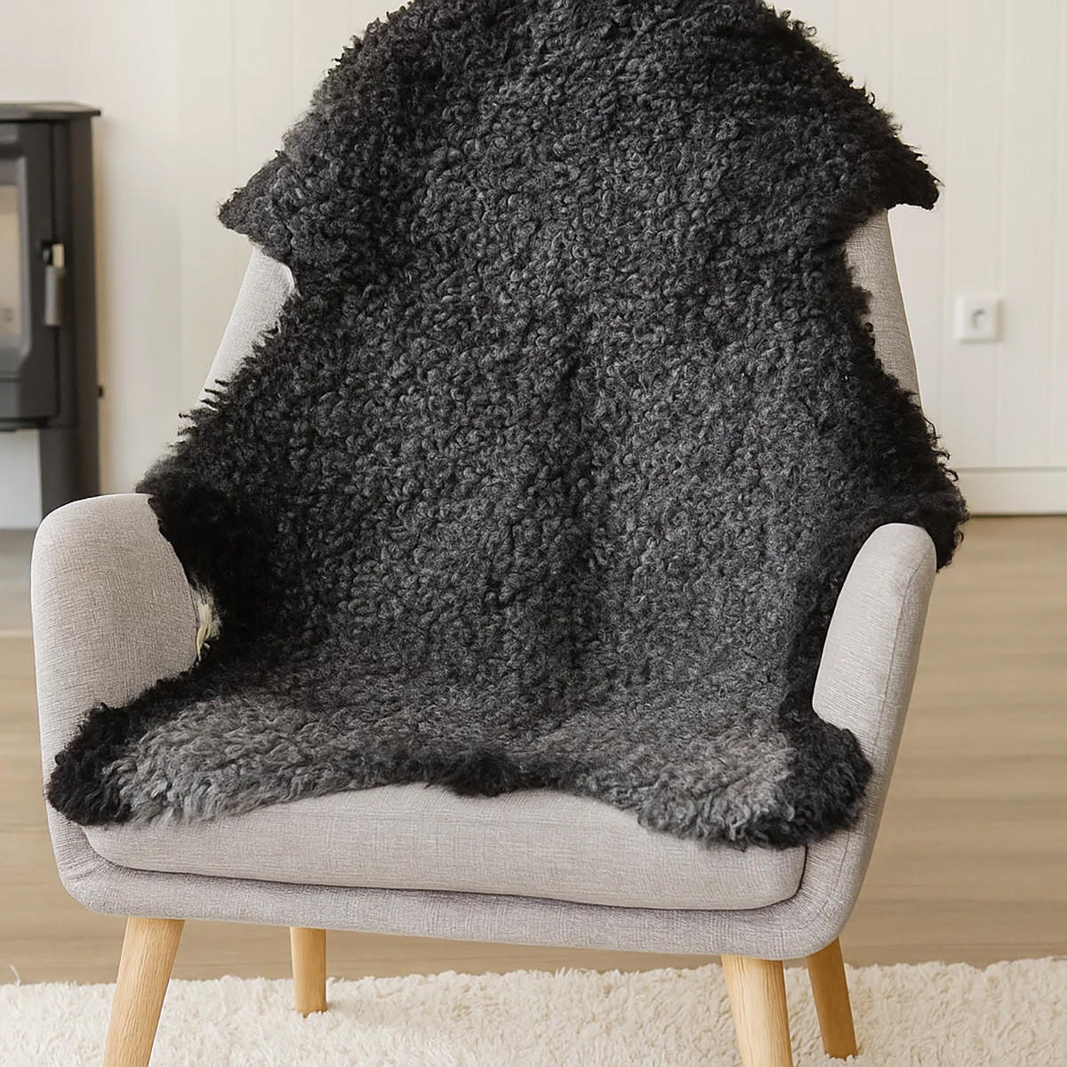 SCHAFFELL Gotland Naturgrau Lockig Unikat ca. 100 cm - Dunkelgrau, Fell (60/100cm) - Provellus