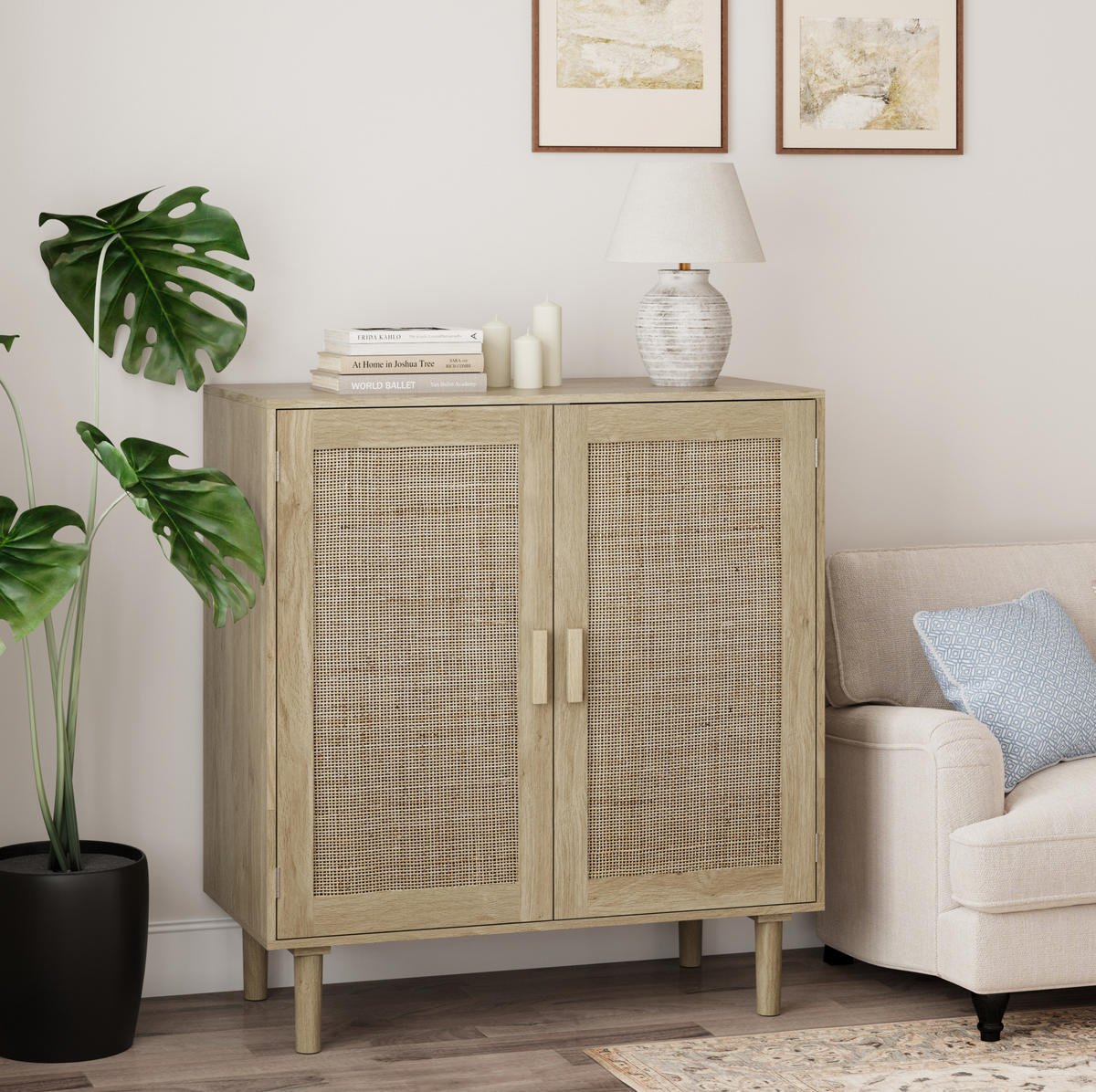 SIDEBOARD 80/40/88 cm natur aus MDF mit Rattanfronten und 2 Türen - Naturfarben, Holzwerkstoff (80/88/40cm) - OKWISH
