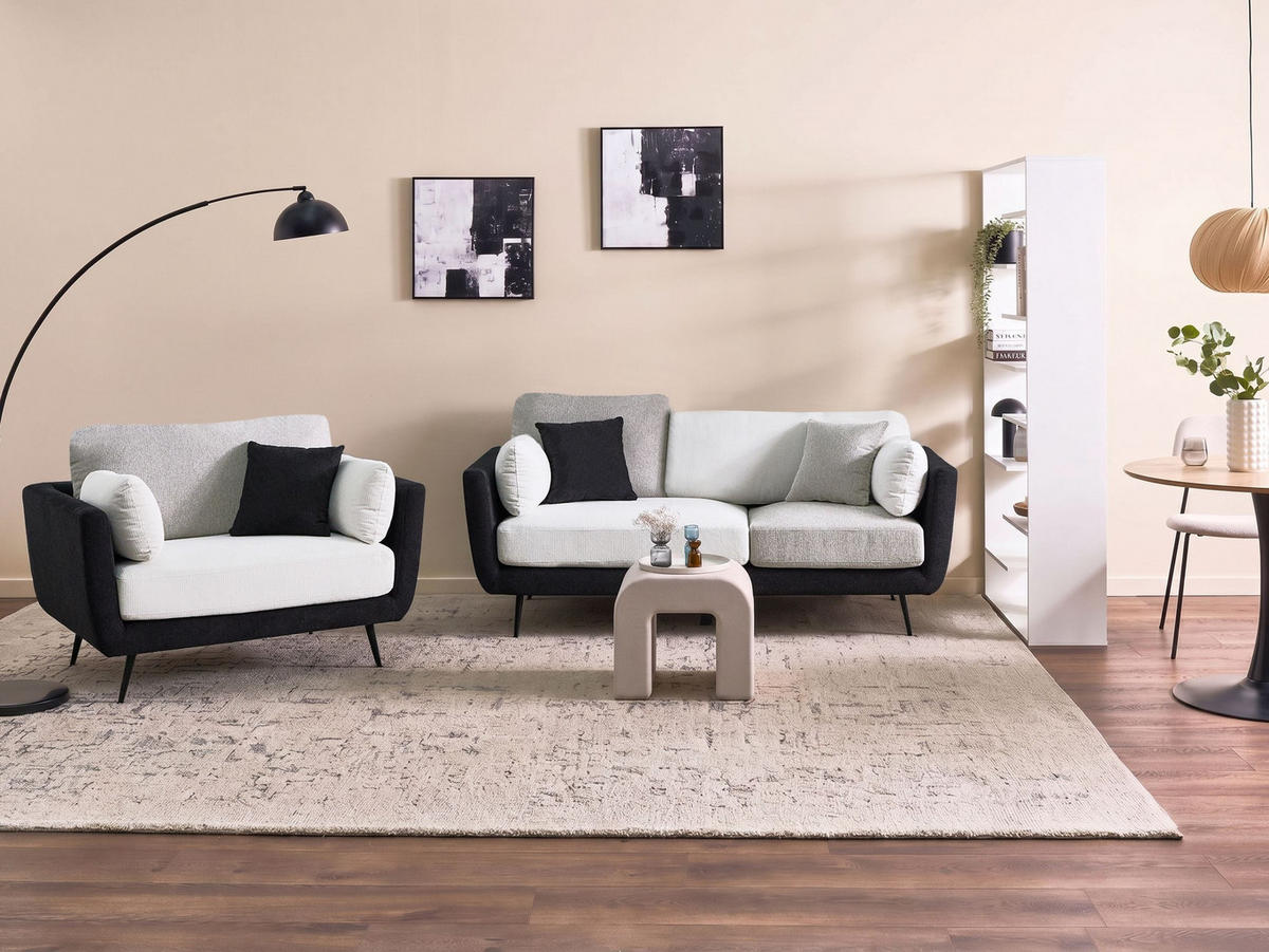 SOFA-SET 4-Sitzer Stoff Schwarz Bolga - Hellbraun/Schwarz, Textil (185/89/83cm) - Beliani